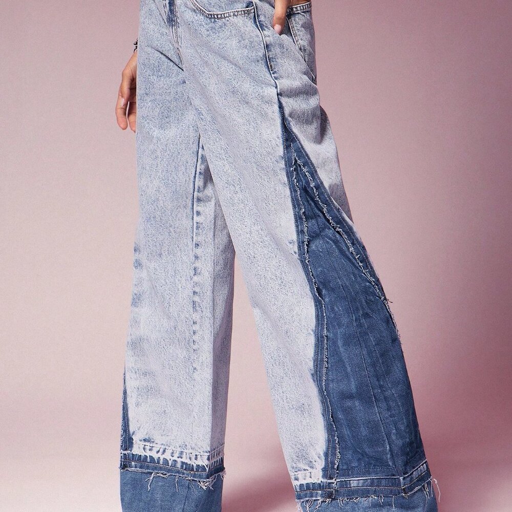 Multicolor Casual Women's Wide Leg Colorblock Jeans - Picture 3 of 5
